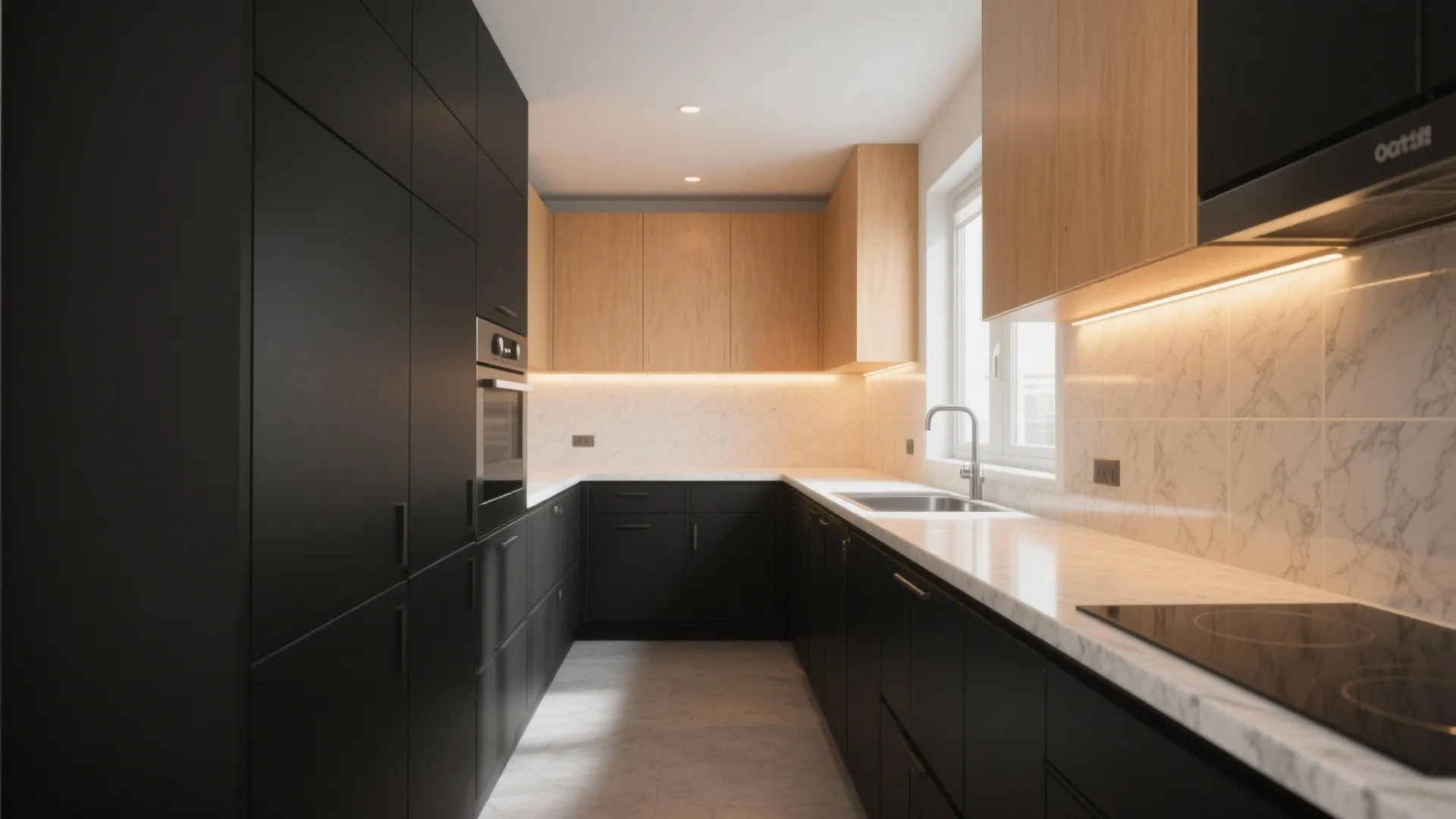 2. Black base cabinets, lighter upper cabinets