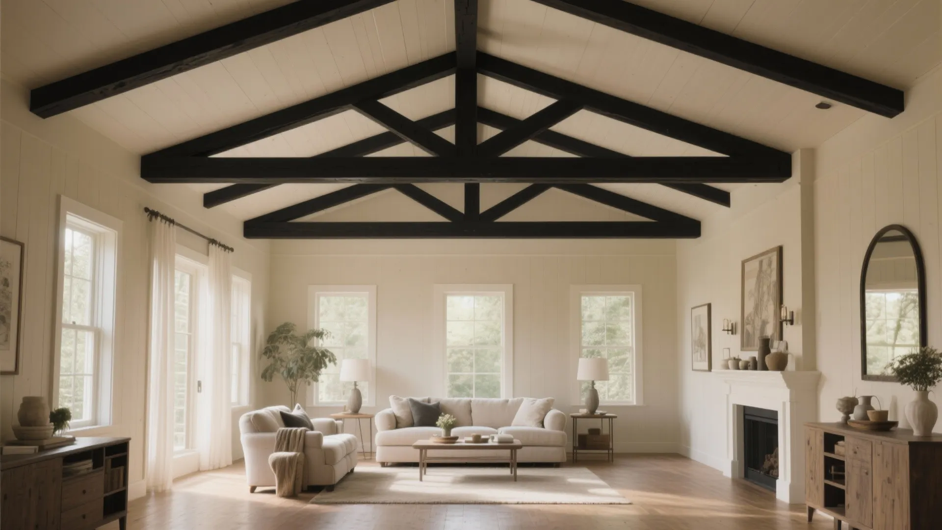 8. Black ceiling beams with tan walls