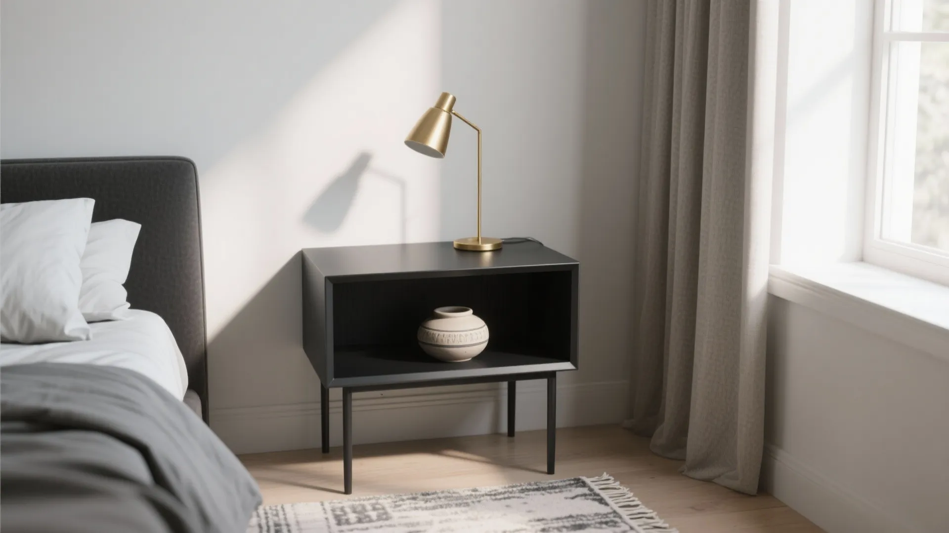 2. Black bedside tables: compact and chic
