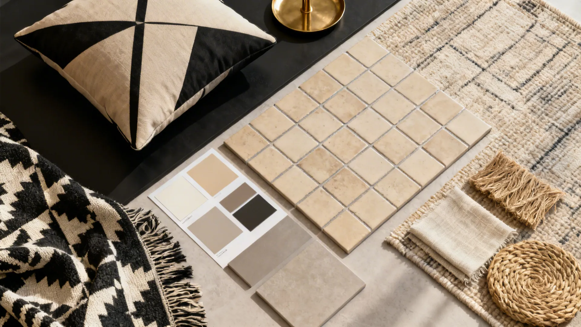 3. Pattern Play: Black-and-Beige Geometric Accents