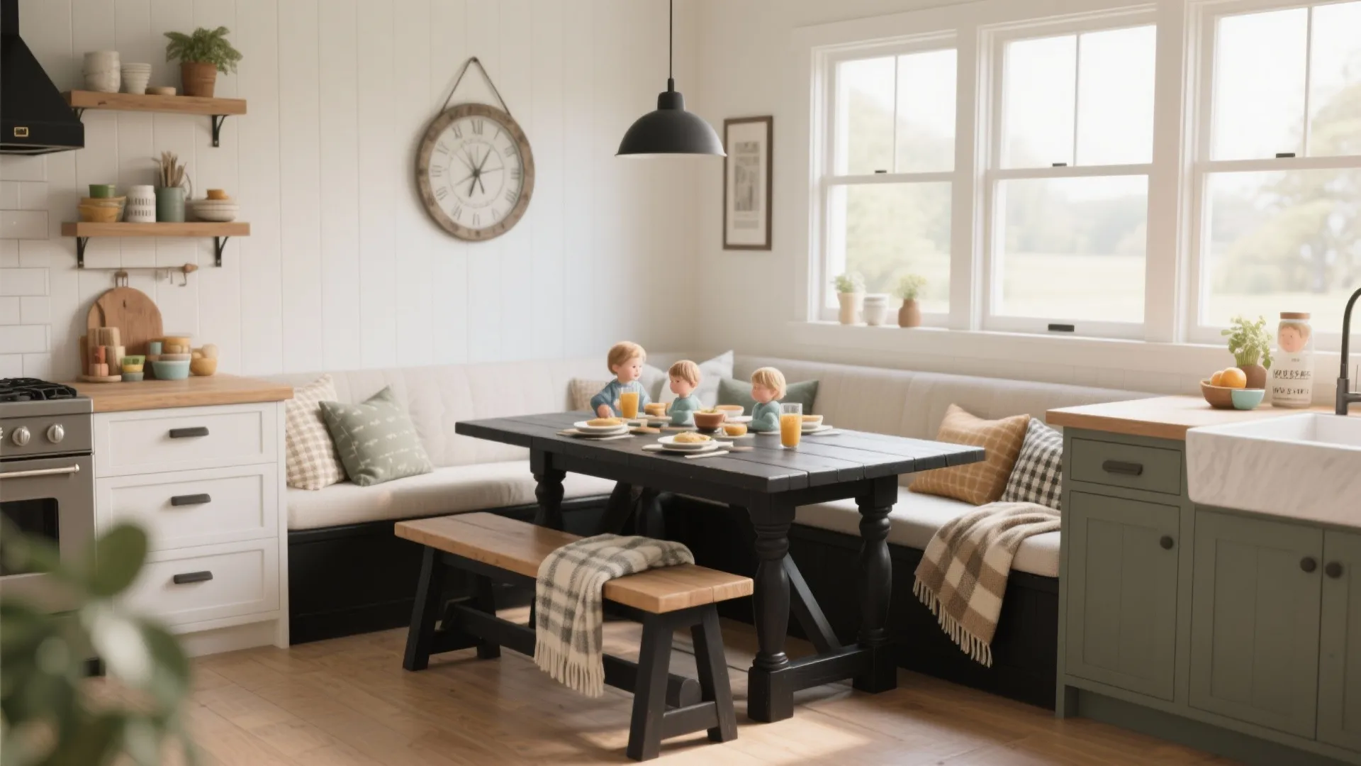 5. Black Table with Bench Seating