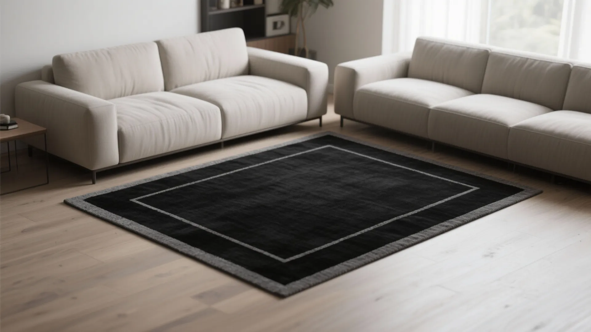 4. Opt for a black rug with a subtle grey border