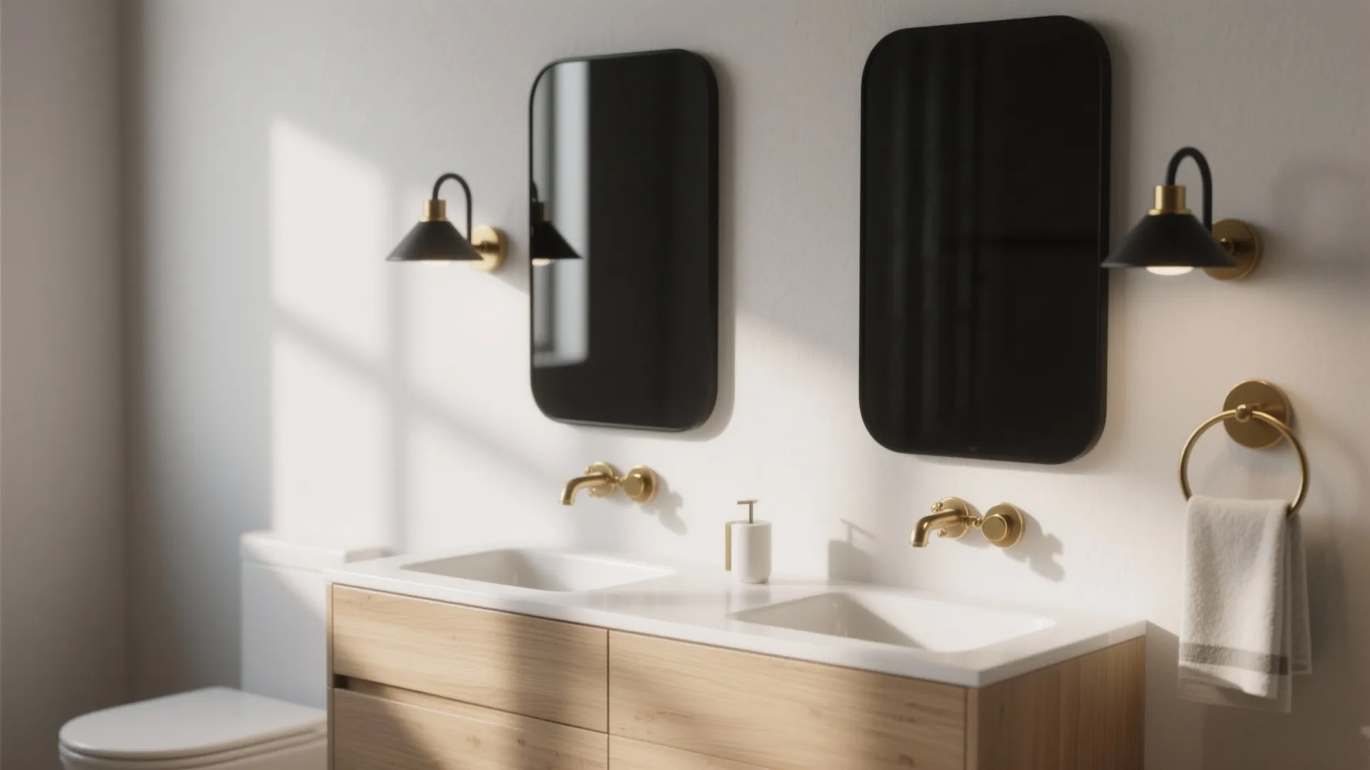 4. Combine black sconces with brass accents