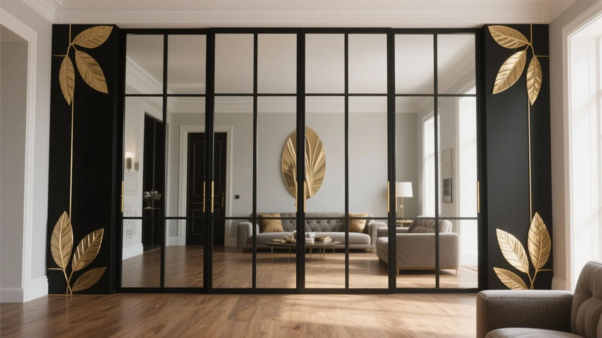 3. Black-and-Brass Framed Panels