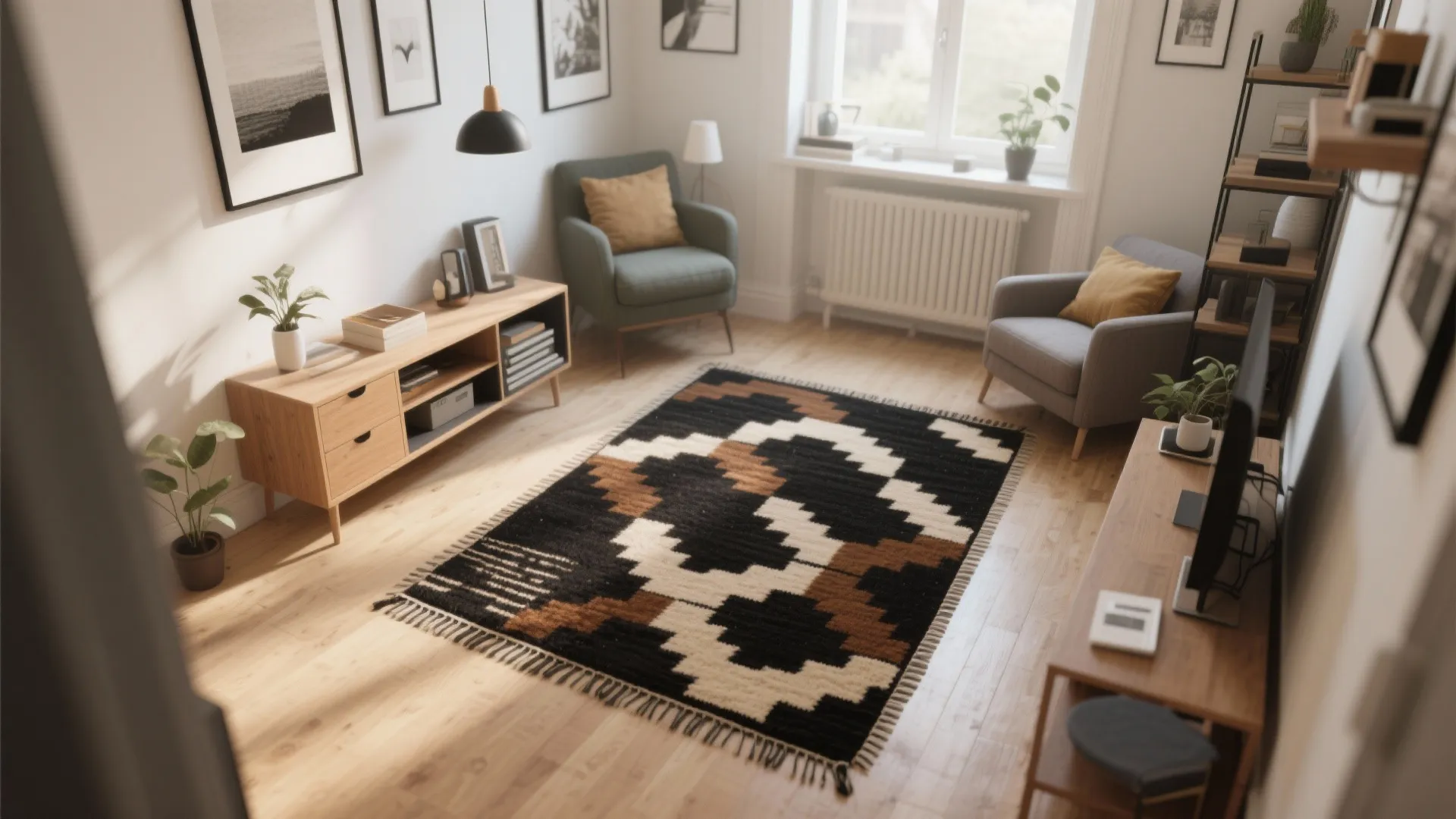3. Statement Black and Brown Area Rug