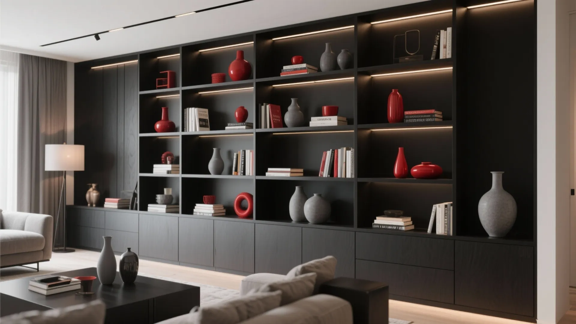 8. Black Built-In Bookcases
