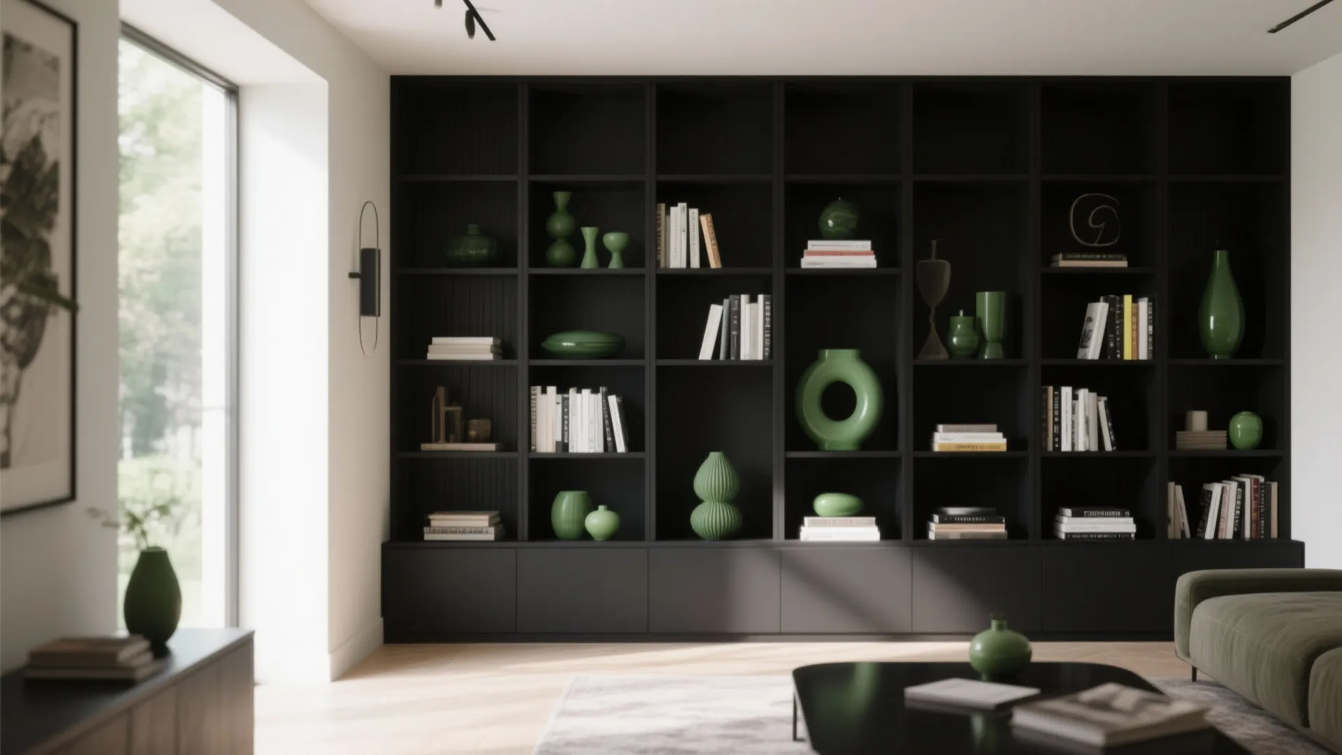 7. Black Built-in Shelves