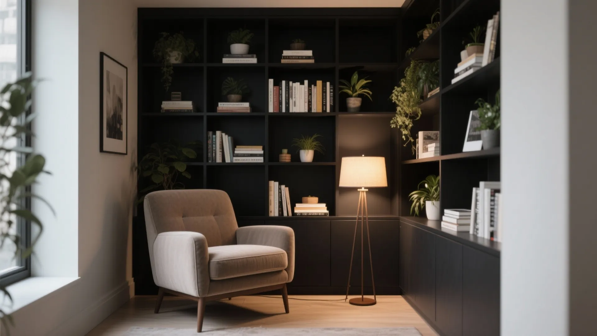 8. Black with Built-in Shelving