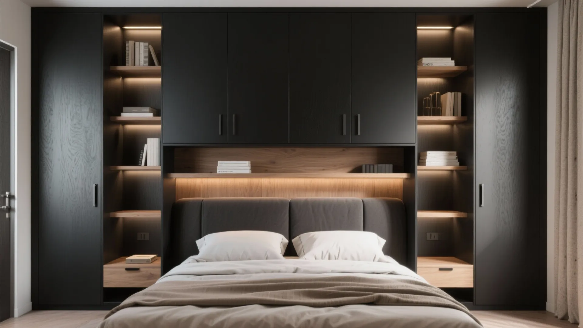 5. Accent black cabinetry and built-ins