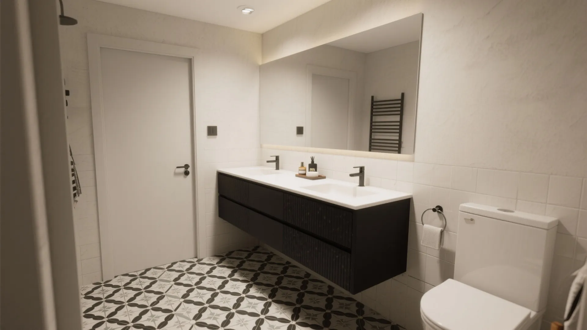 9. Mix Black Cabinets with Patterned Tiles