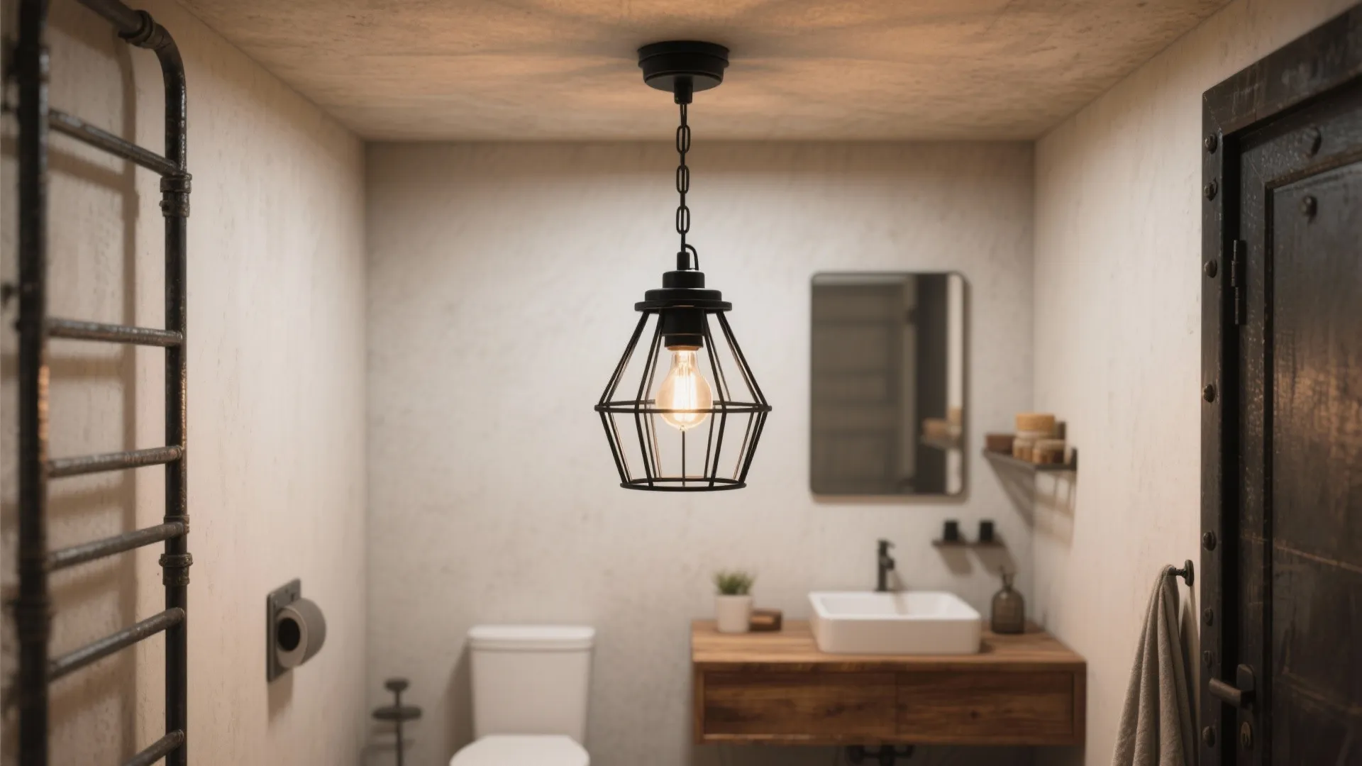 4. Industrial black cage pendants for character