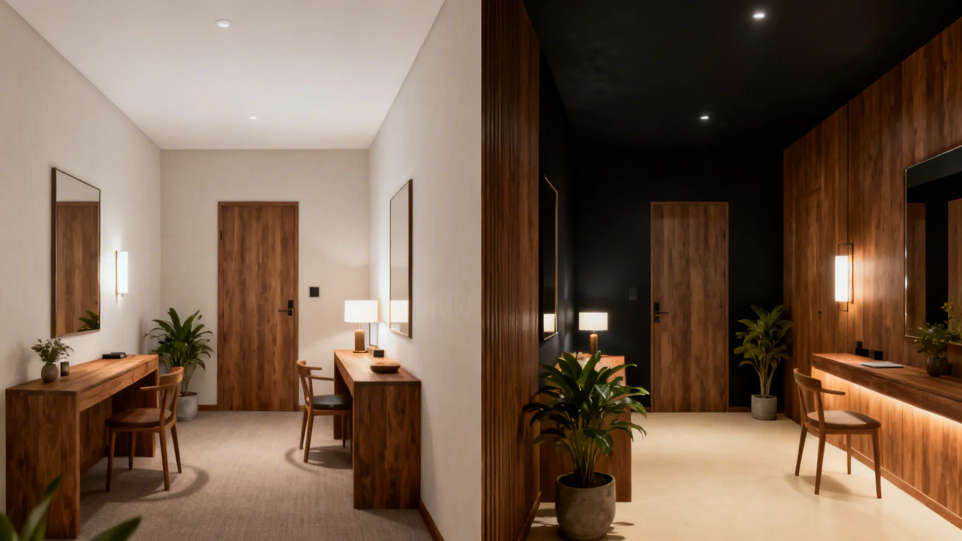 5. Moody Black Ceiling and Light Beige Floors for Drama