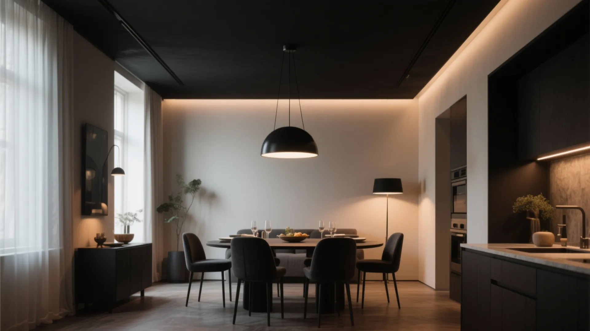 7. Dramatic Black Ceiling