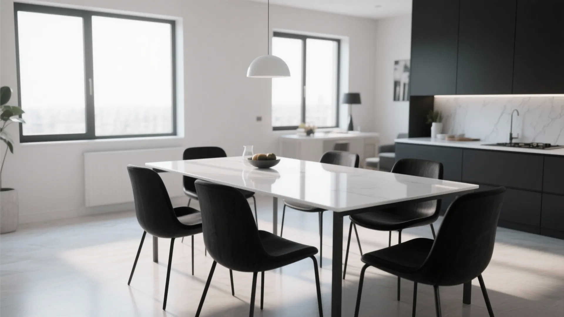 3. Black Dining Chairs with White Table