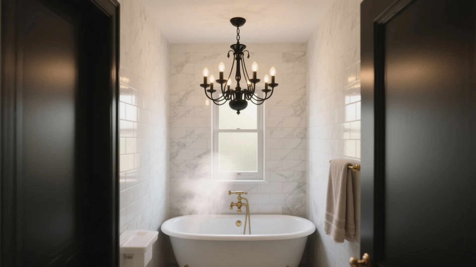 5 Black Chandelier Ideas for Small Bathrooms: Creative small-bathroom ideas using a black chandelier to add drama, contrast, and style