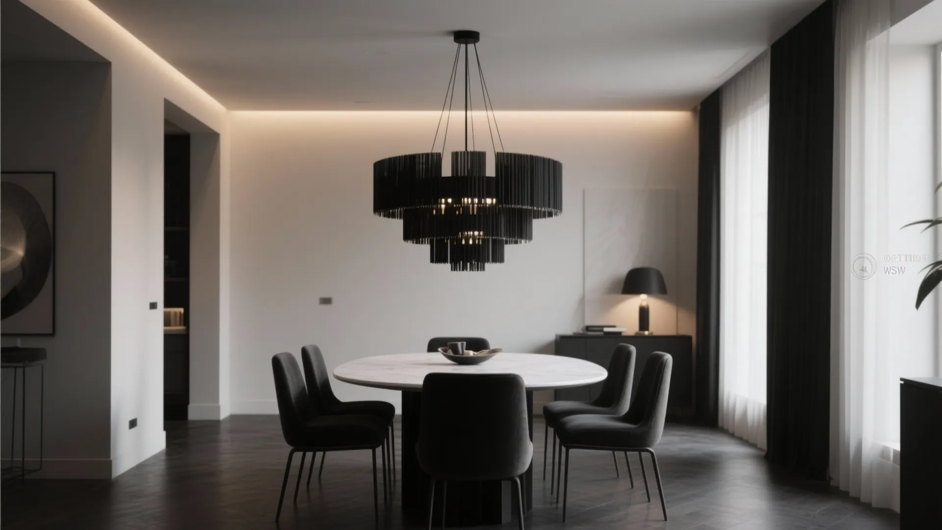 5. Statement Lighting with Monochrome Finish