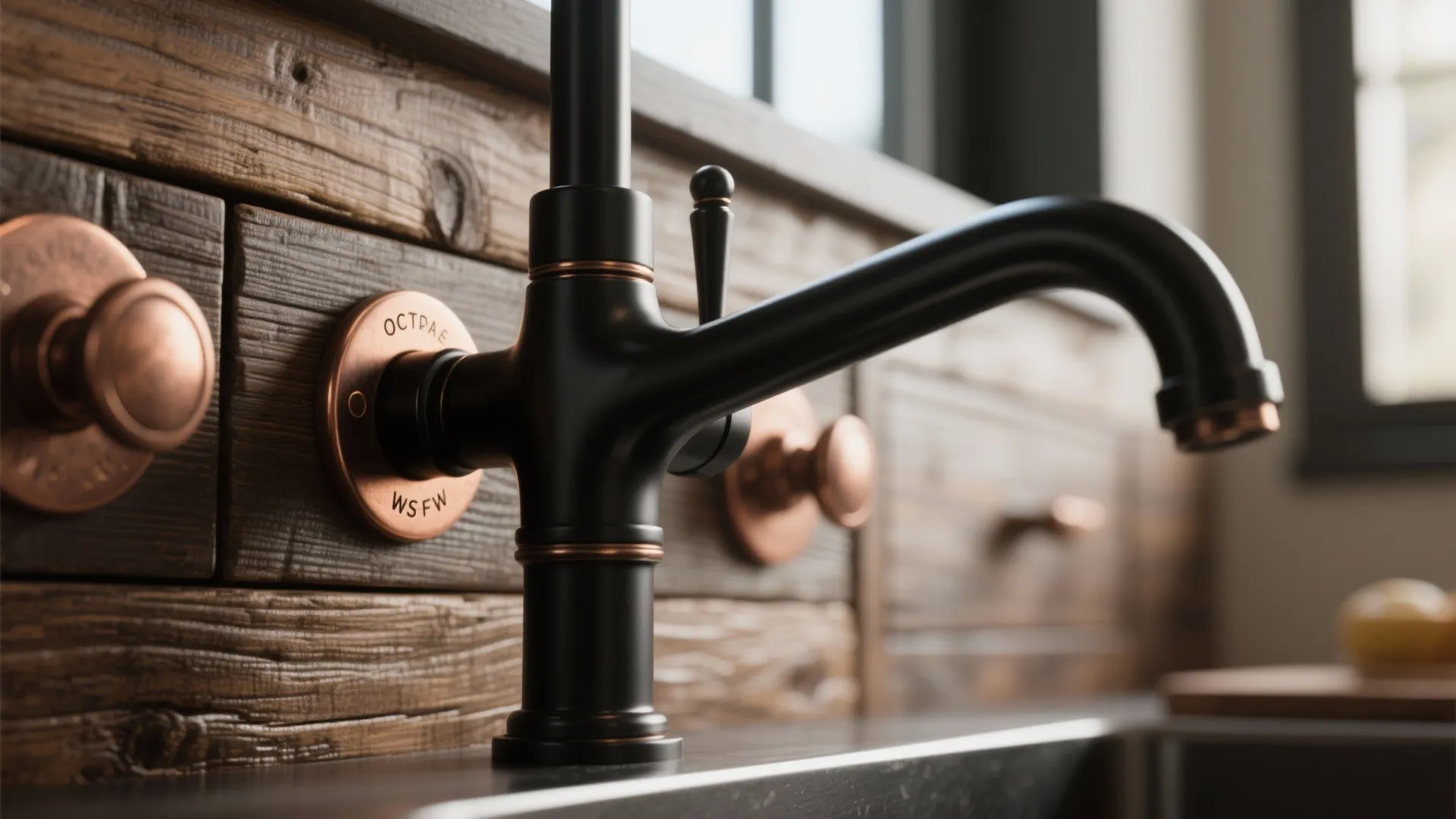 3. Matte Black Fixtures and Copper Accents