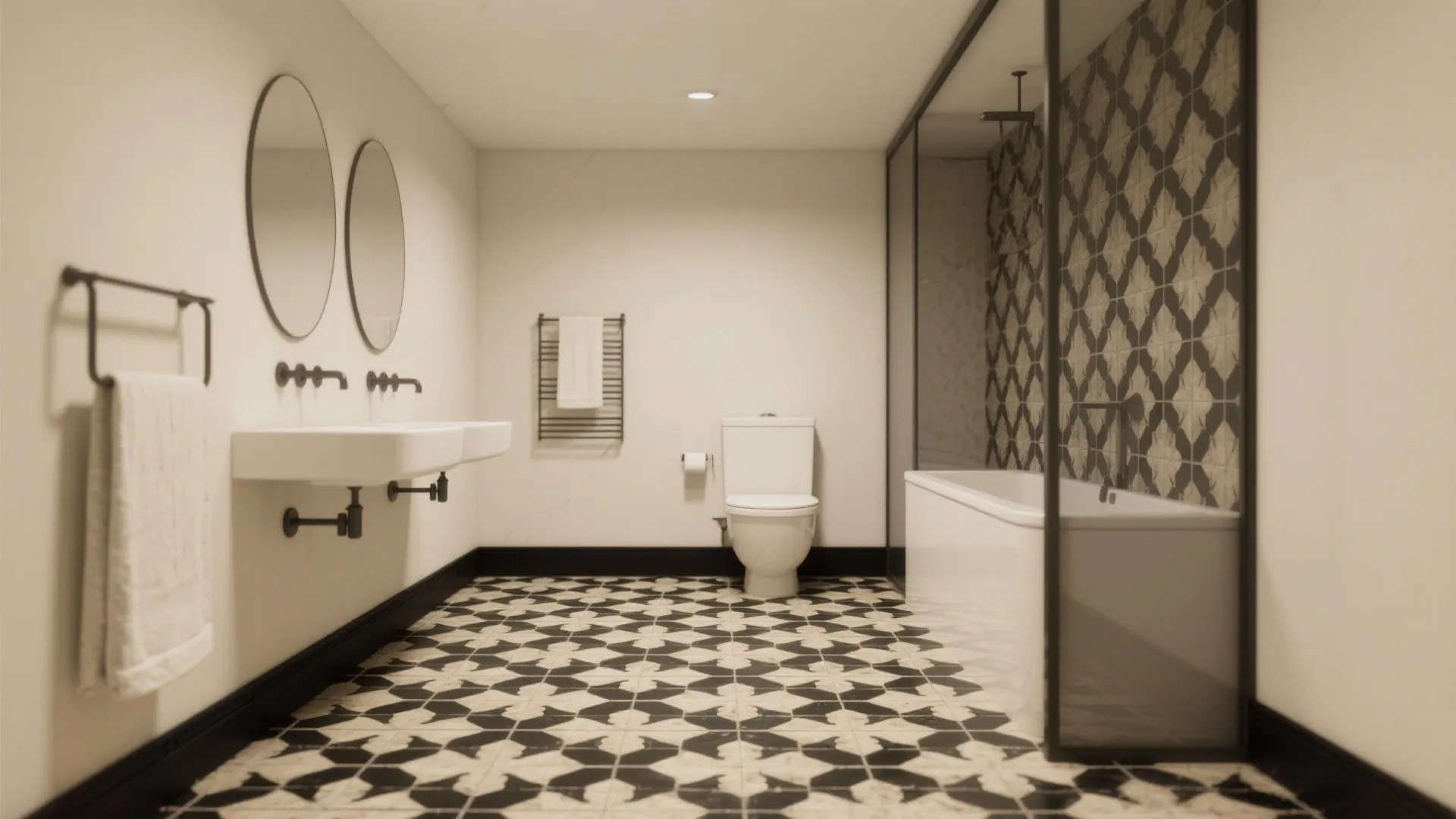3. Black & Cream Patterned Floor Tiles