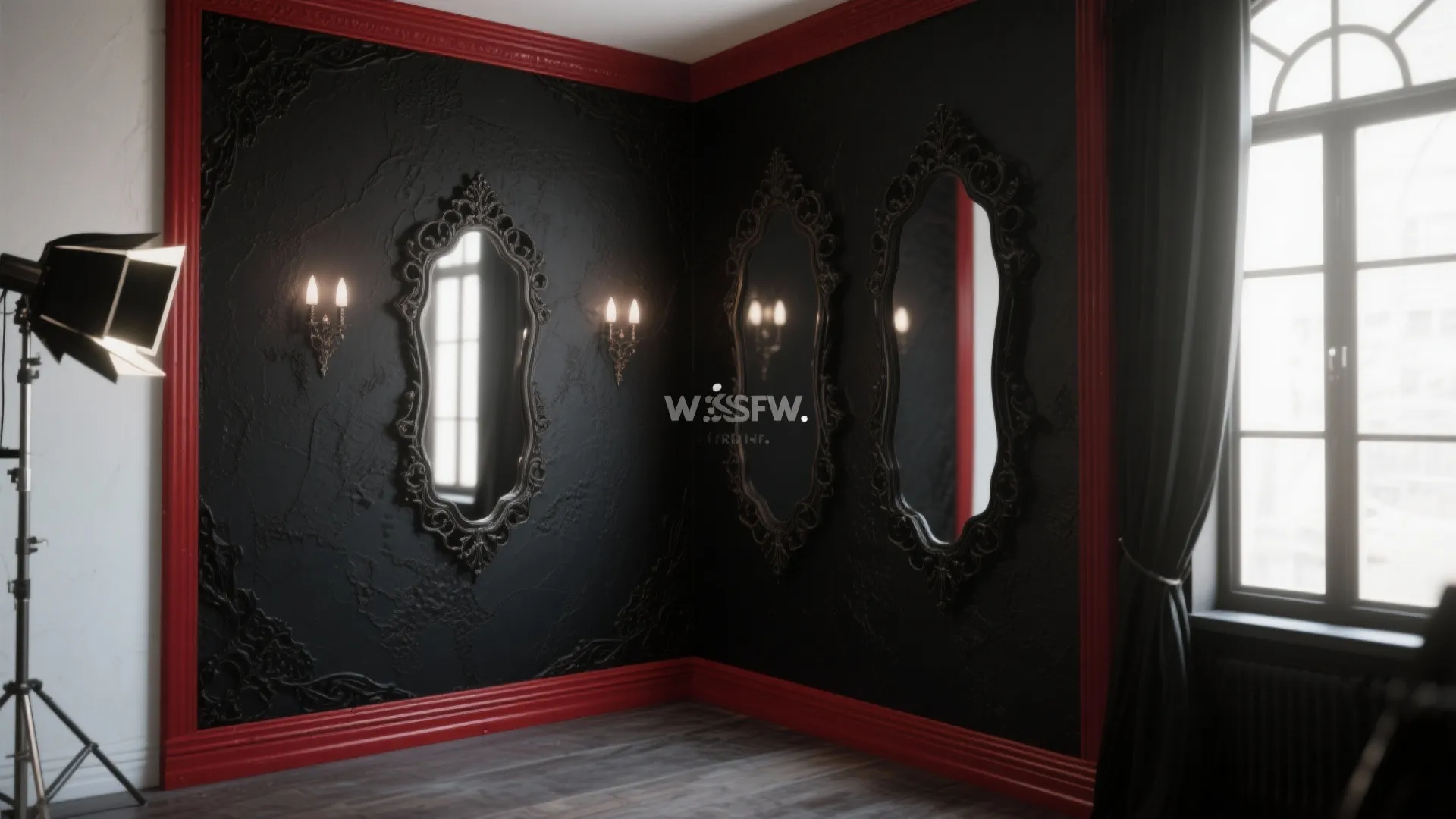 1. Black Walls with Crimson Accents