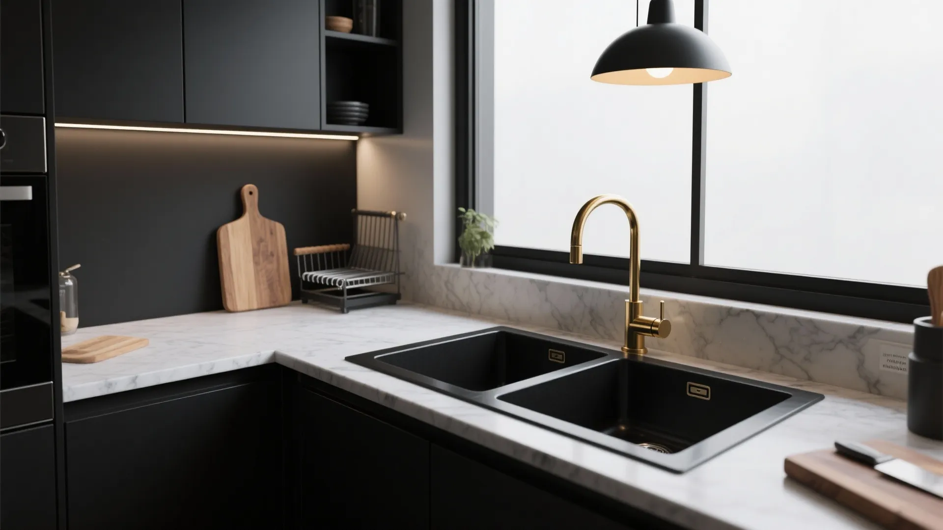 Double Sink Kitchen Ideas — 5 Smart Inspirations: Bold black double-sink kitchen solutions that save space and elevate style