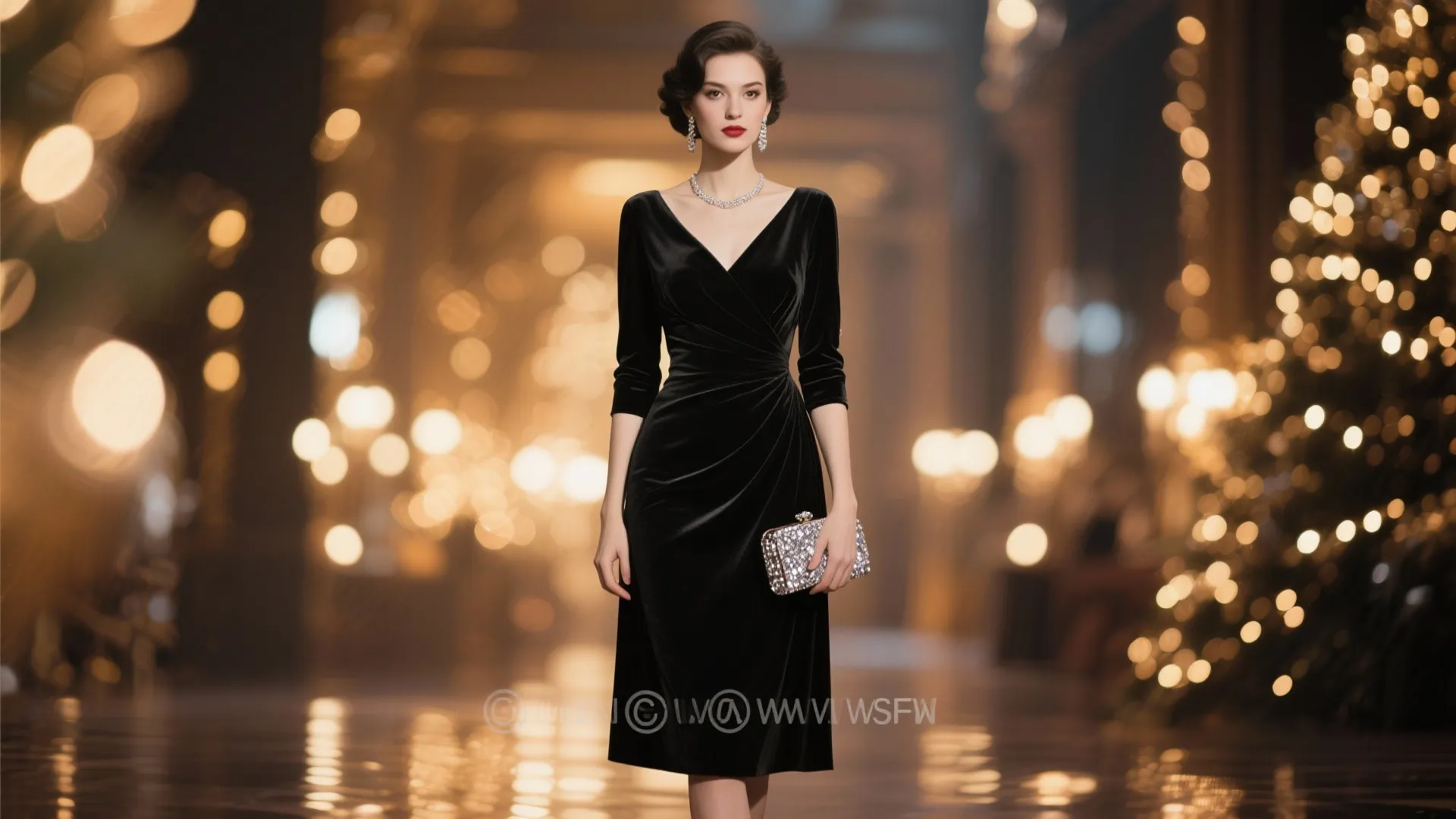 6. Classic Black Dress with a Sparkle Clutch