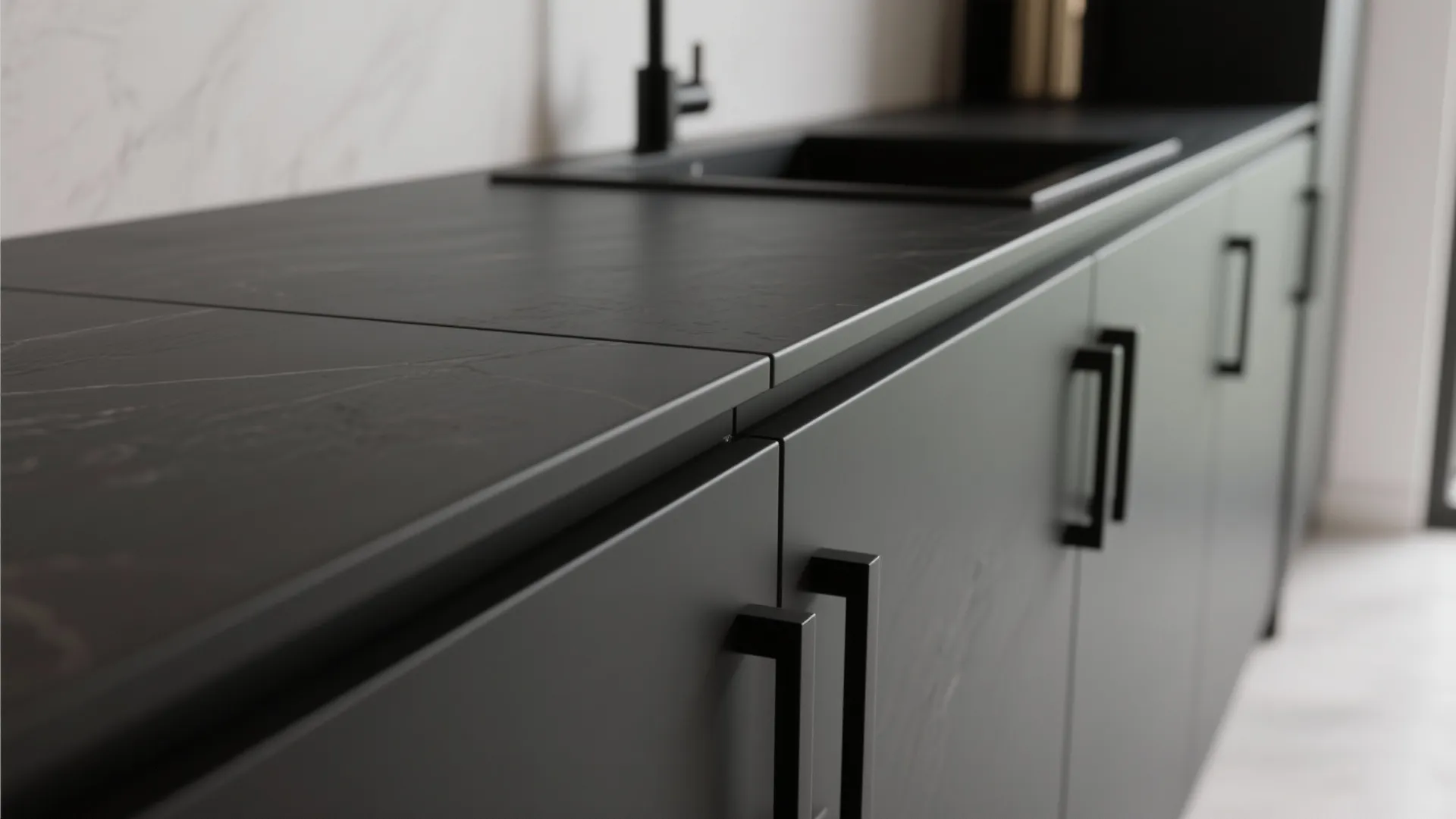 5. Black countertop edge details and matching hardware