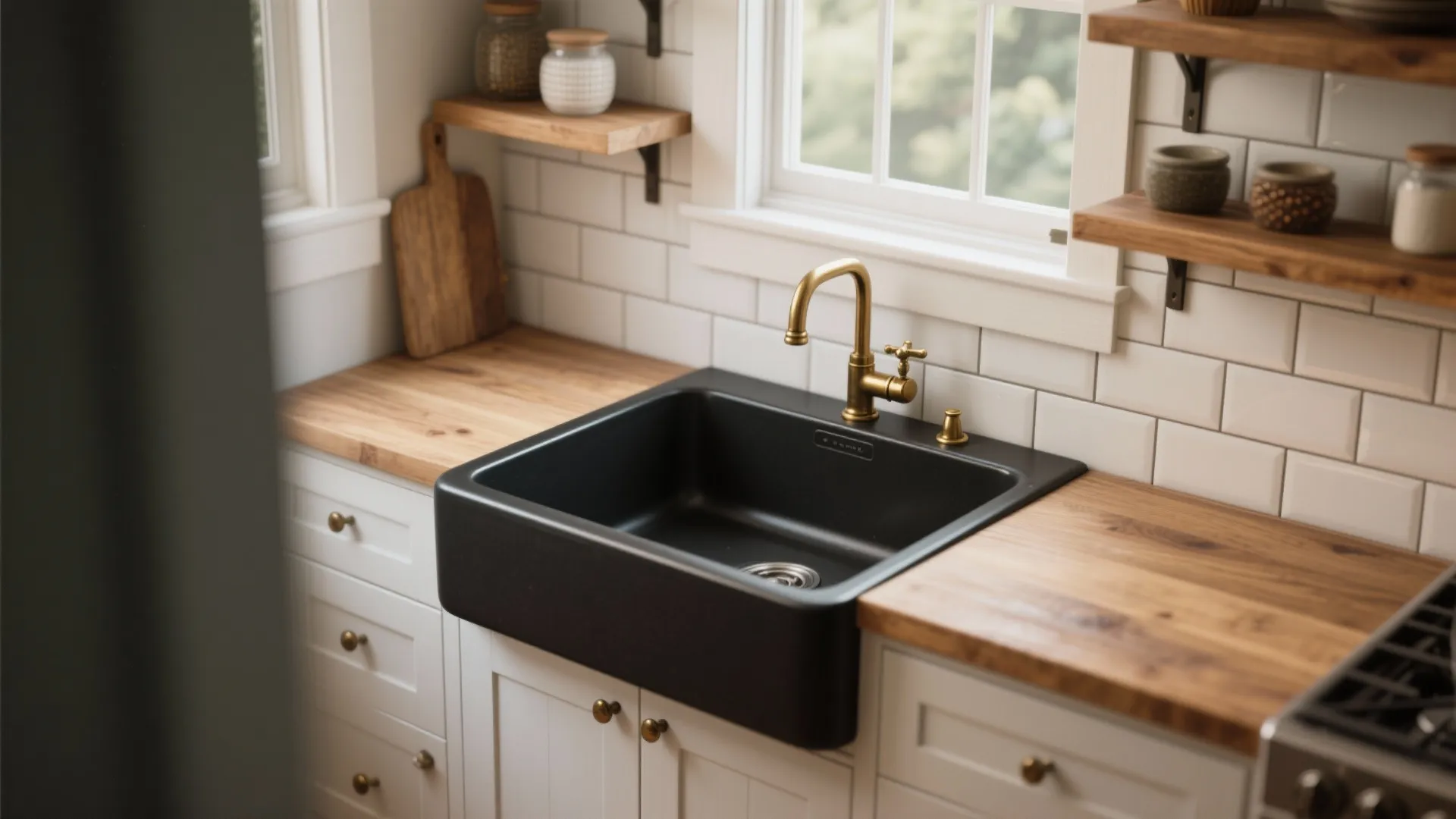 3. Black farmhouse sink for a touch of character