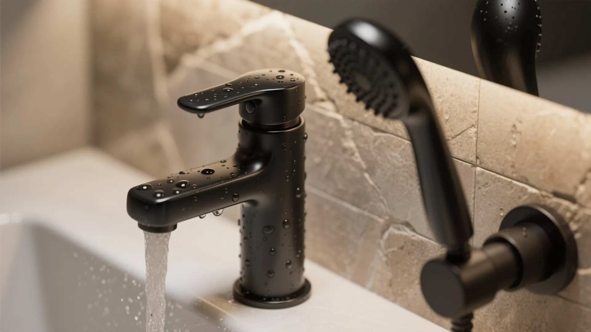 1. Matte Black Faucet and Shower Fixtures