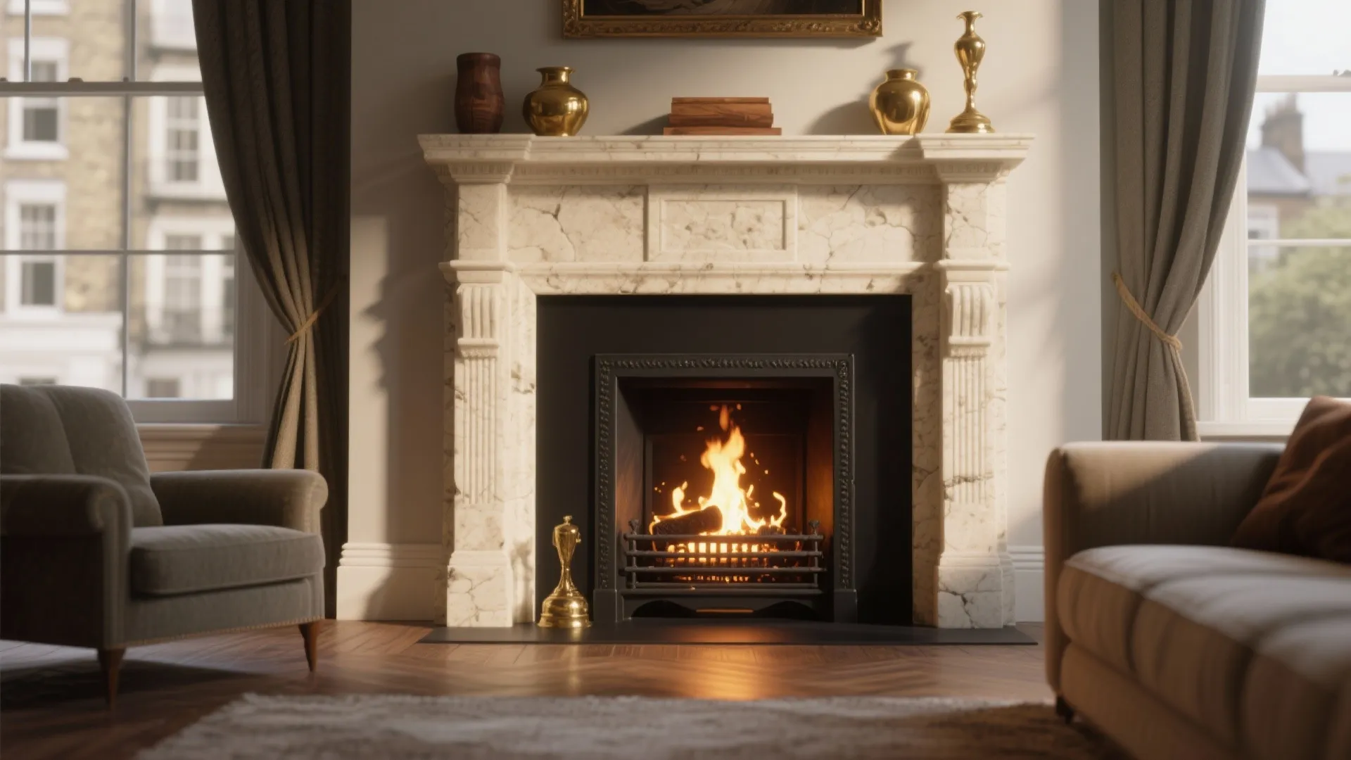9. Black Fireplace with Cream Mantel