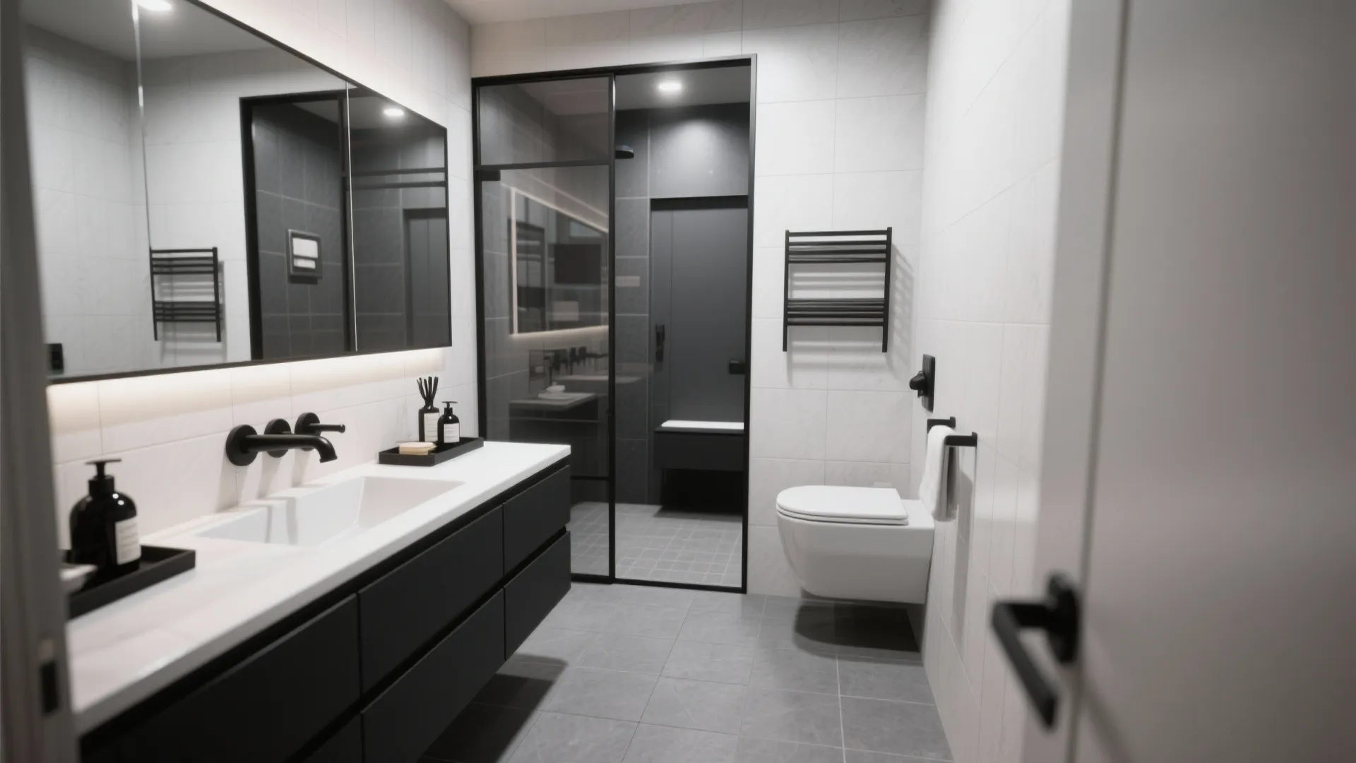 3. High-Contrast Black Fixtures on Grey Ground