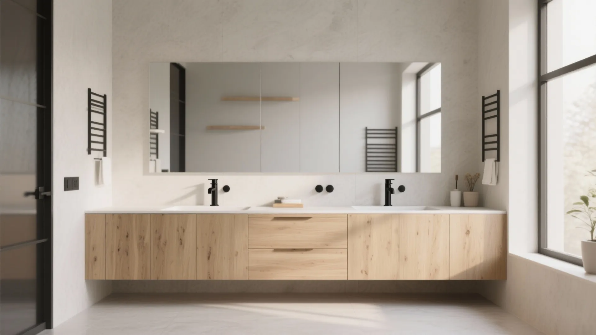 7. Matt Black Fixtures with Light Cabinets