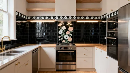 5 ideas for kitchen black tiles with flower designs