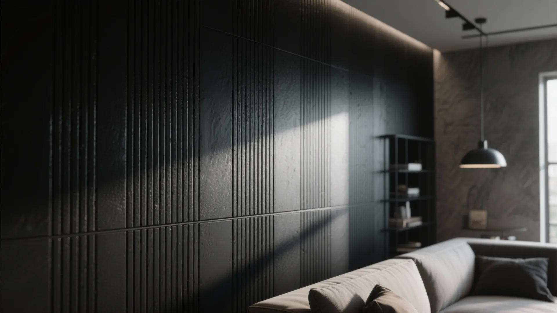 2. Black Accent Wall with Textured Panels