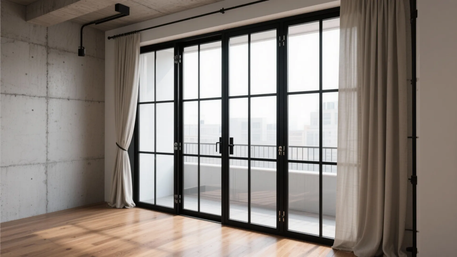 2) Black-framed steel or aluminum doors for a modern graphic edge