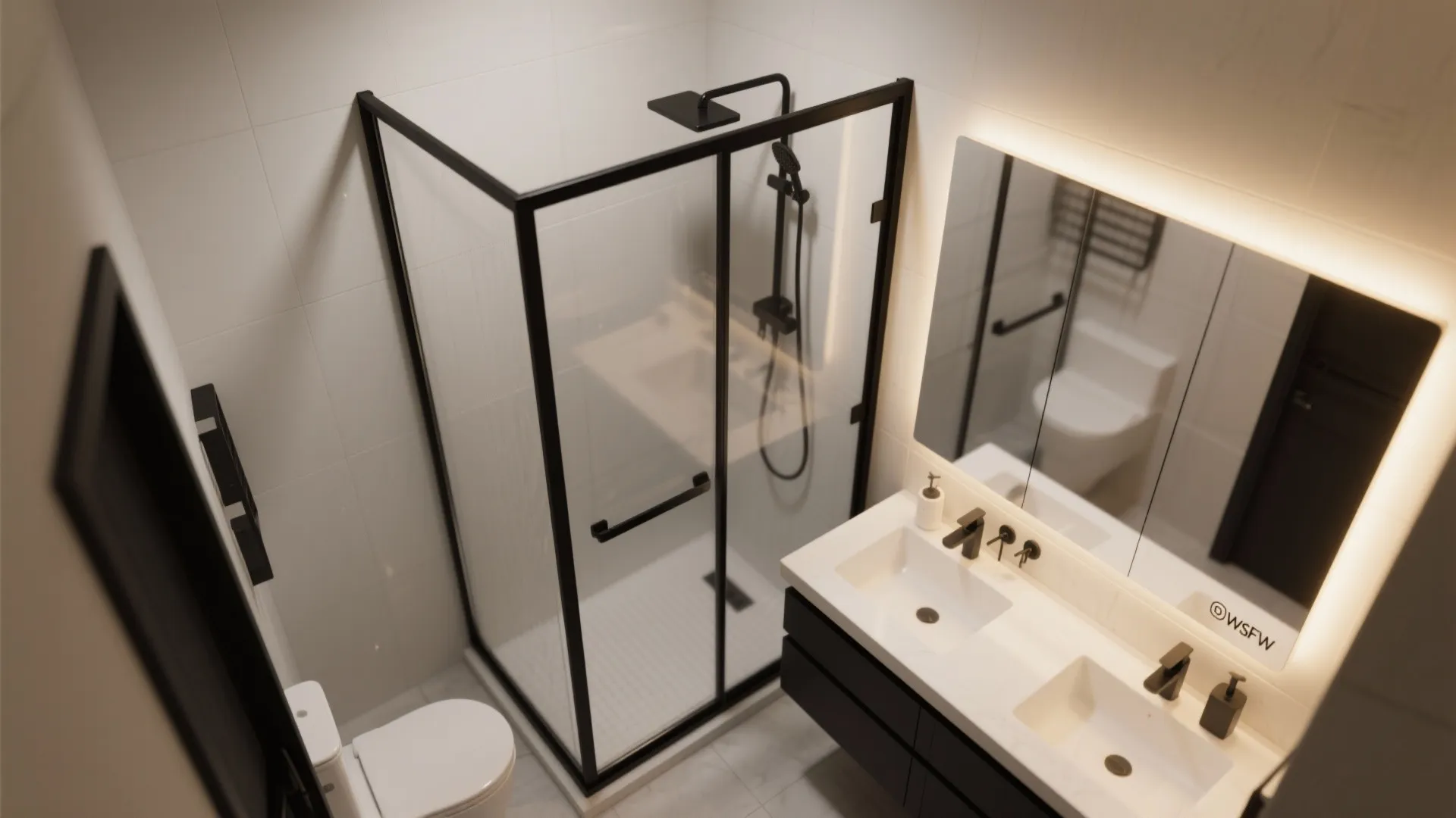 Black-Framed Glass and Backlit Mirrors