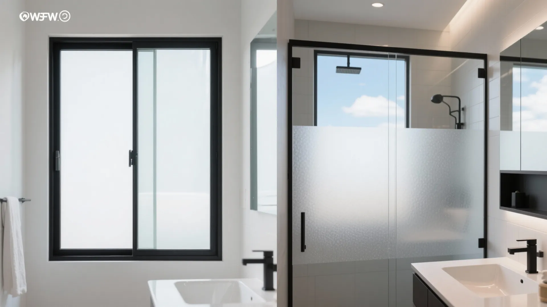 Black-Framed Windows with Privacy Film Layers