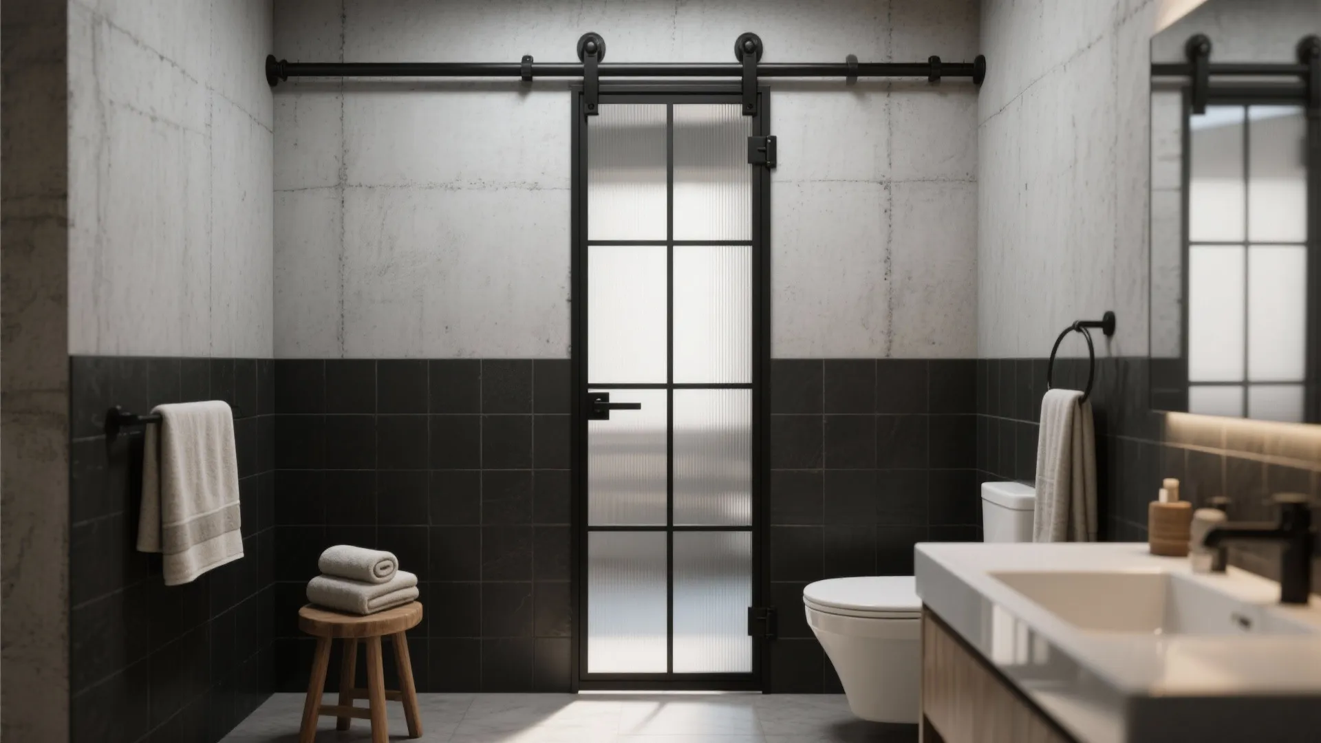 4. Black Frame Industrial Glass Barn Door