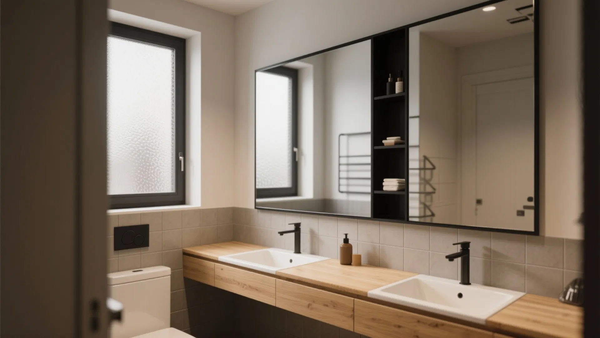 5 Bathroom Ideas with Black Frame Mirrors: Small bathroom big impact: 5 creative ways to use a black frame mirror to transform tight spaces