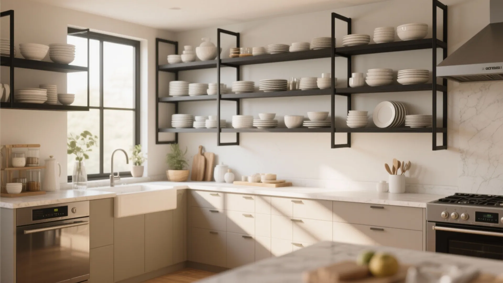 4. Open Shelving with Black Frames