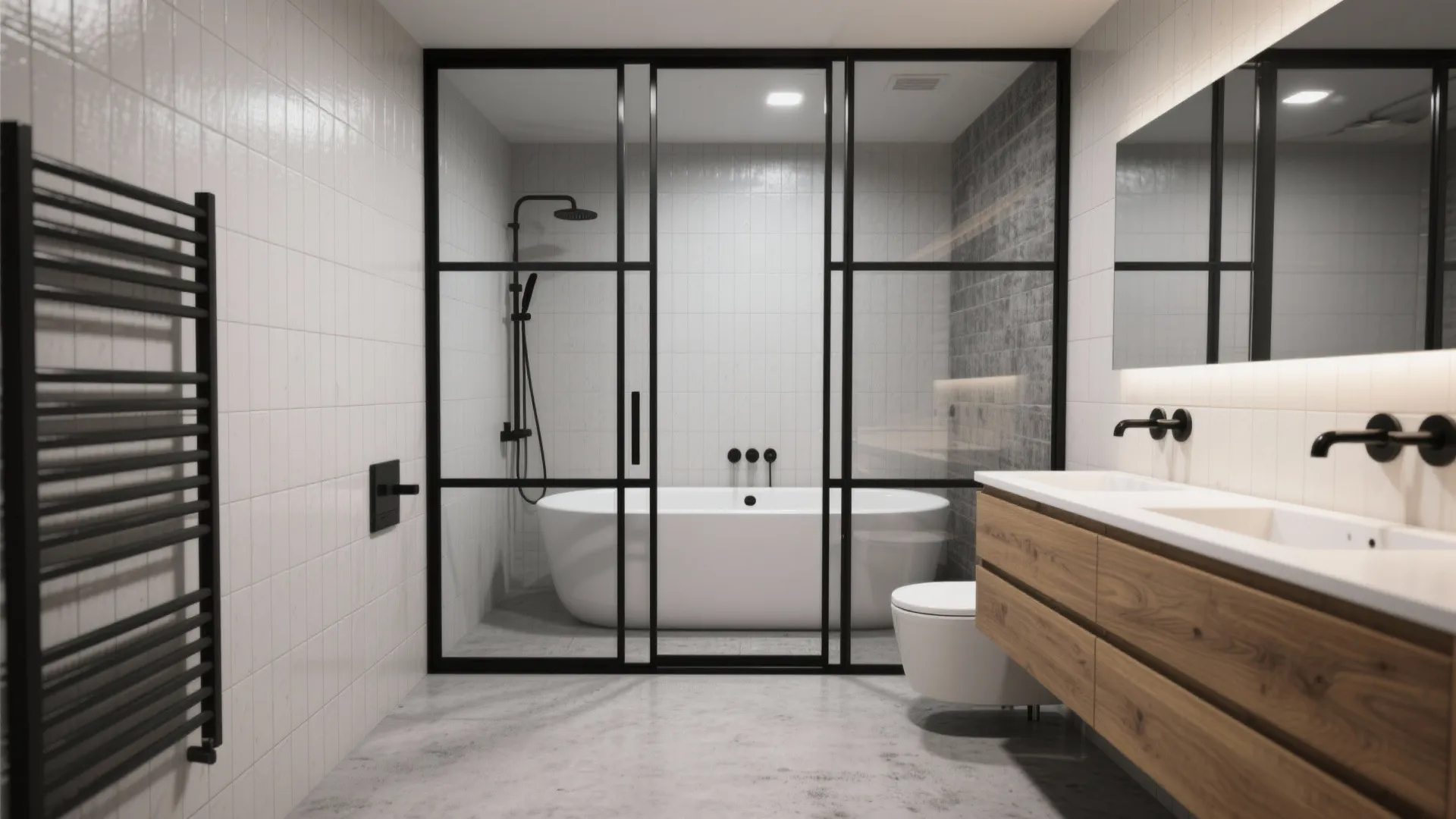 2. Black-framed industrial sliding doors for punchy contrast