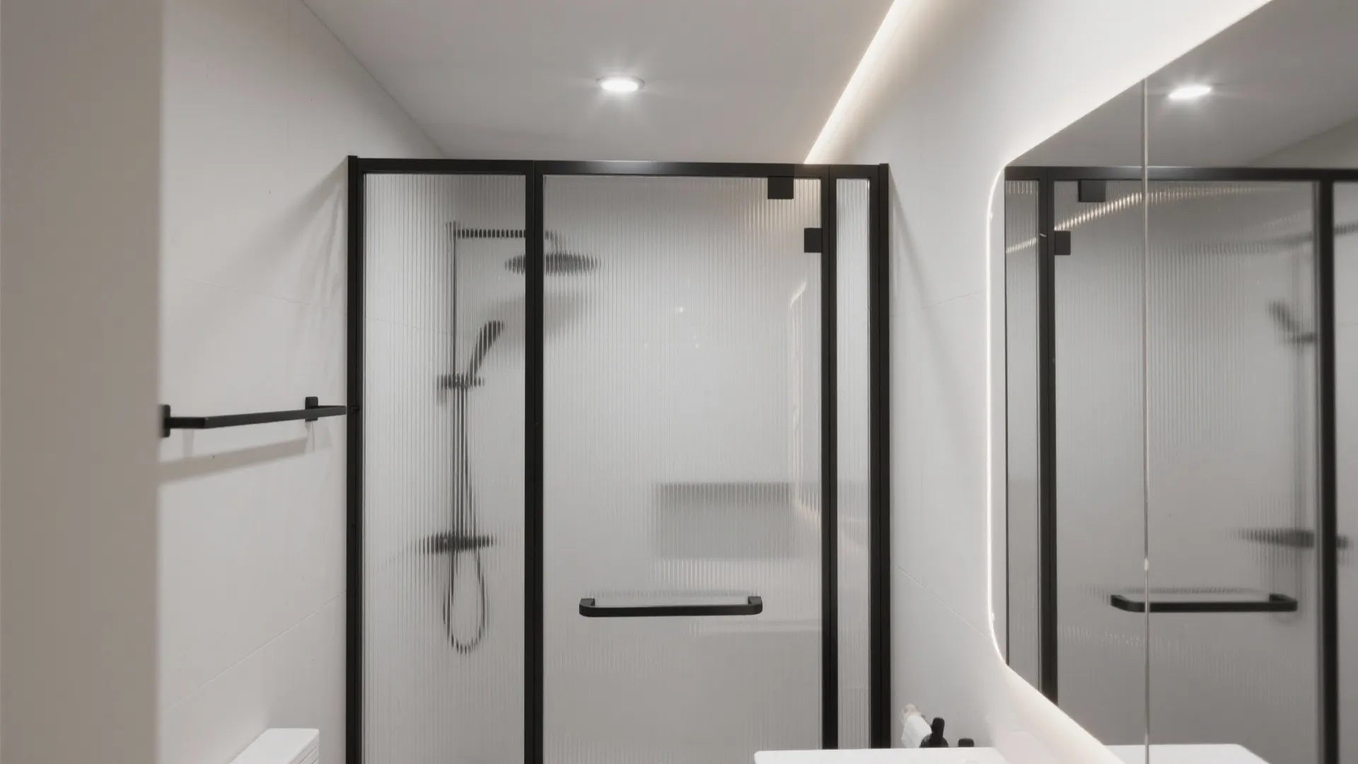 3) Black framed glass and smoked partitions