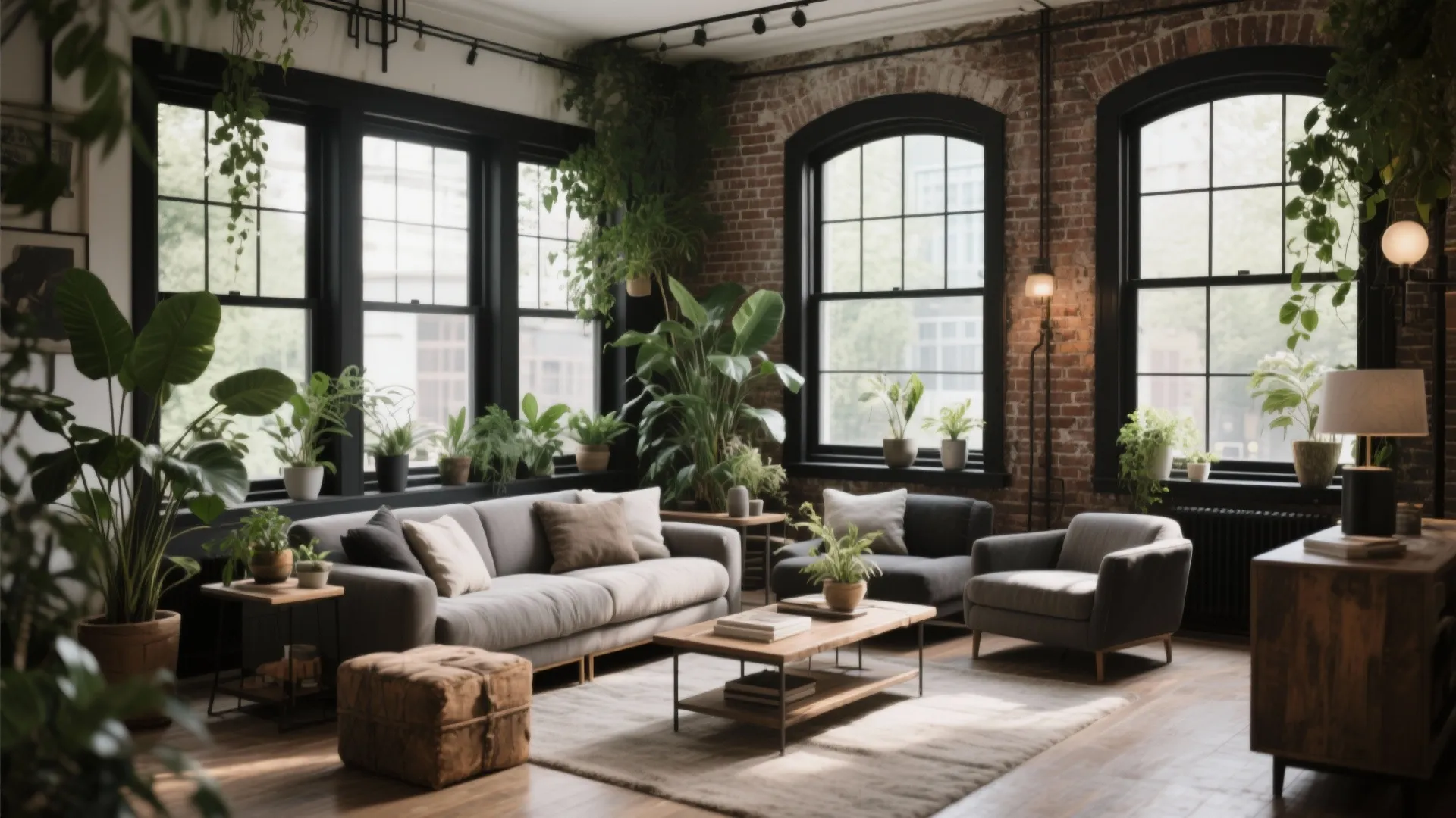 3. Black-Framed Industrial Windows