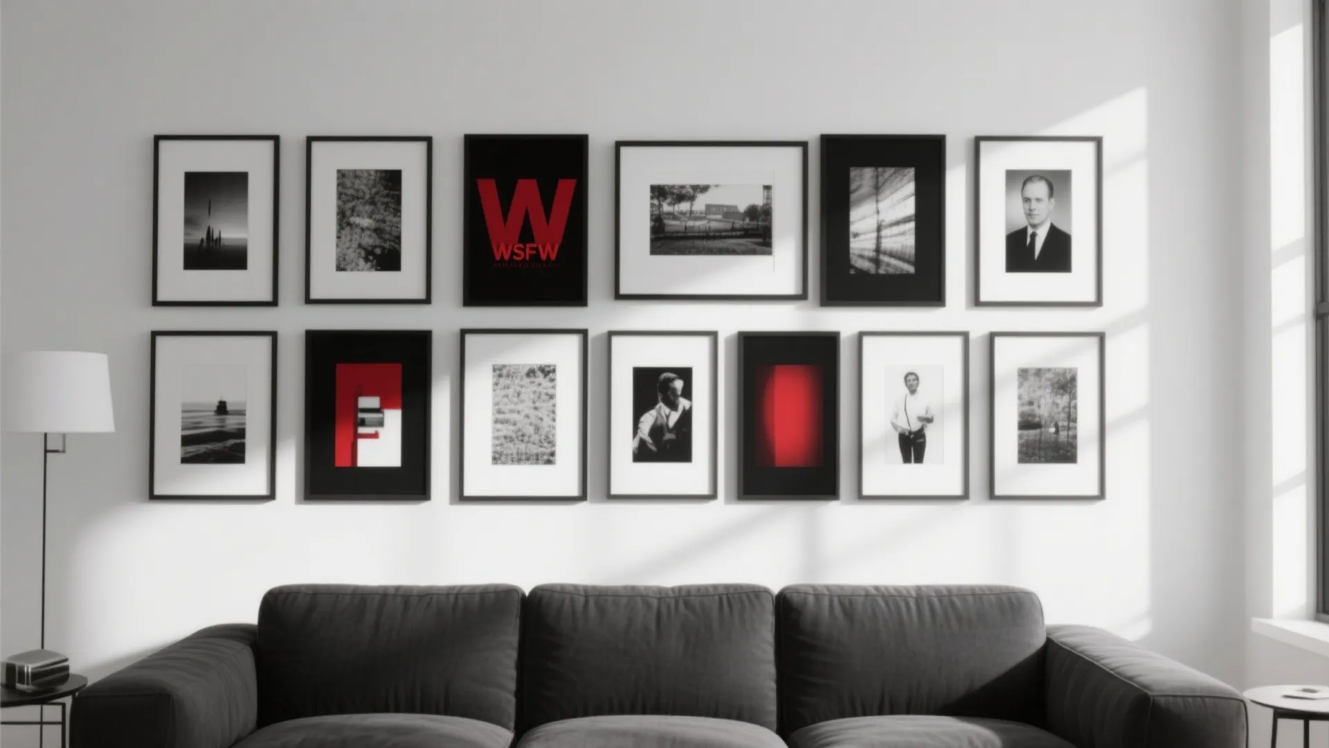 7. Black Framed Art on White Walls