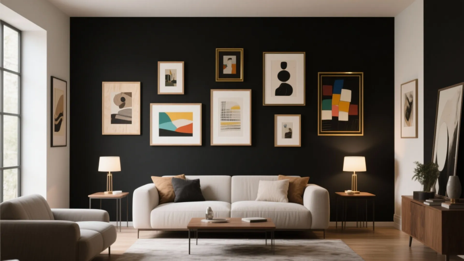3. Black gallery wall with curated art