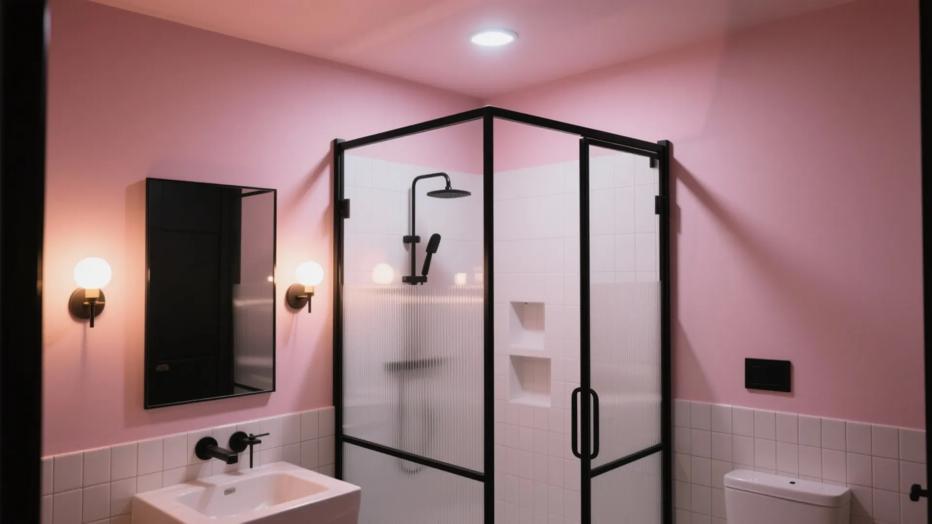 Idea 4: Black-framed glass + mood lighting