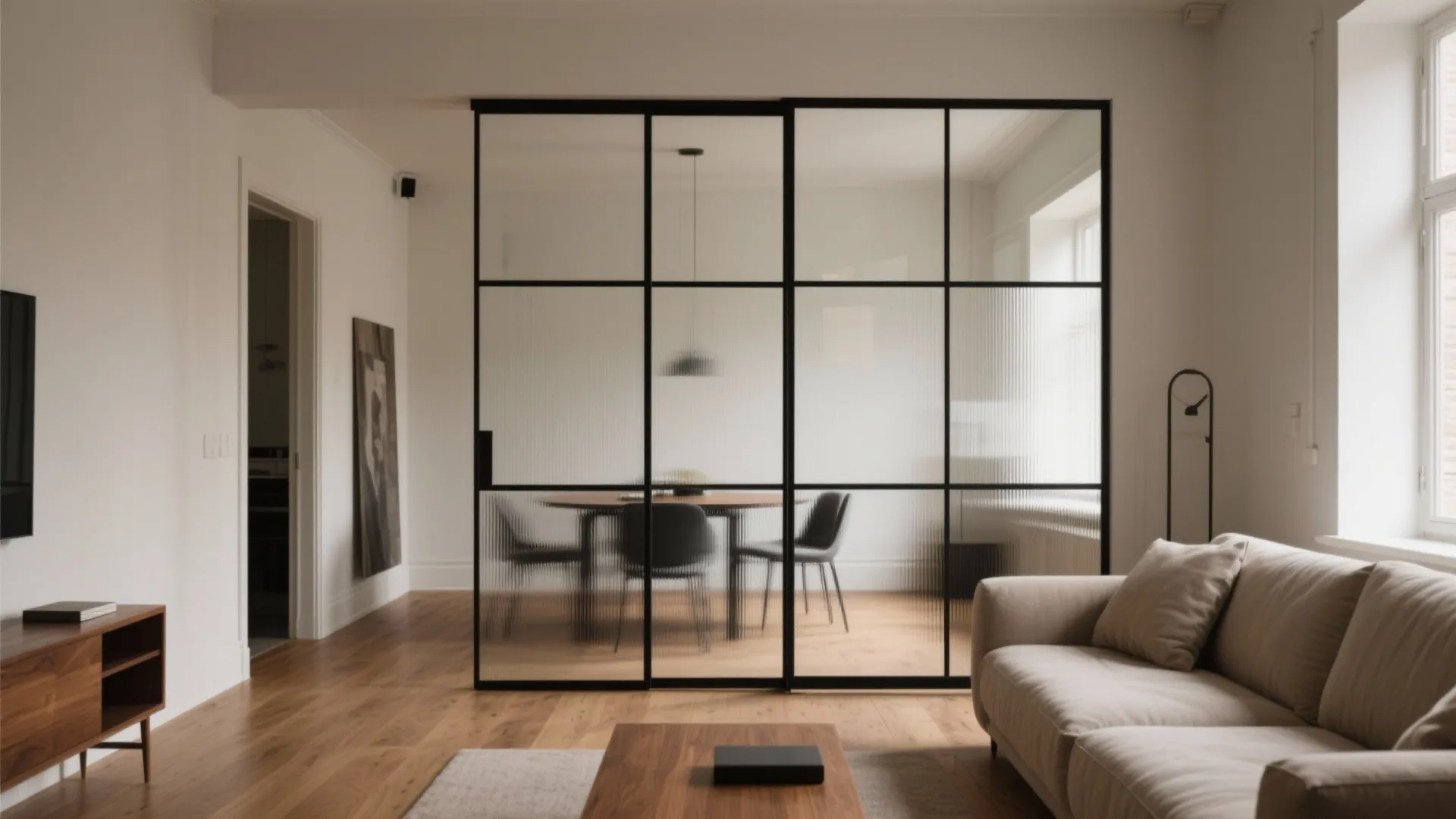 Black-Framed Glass Partition for Airy Zoning