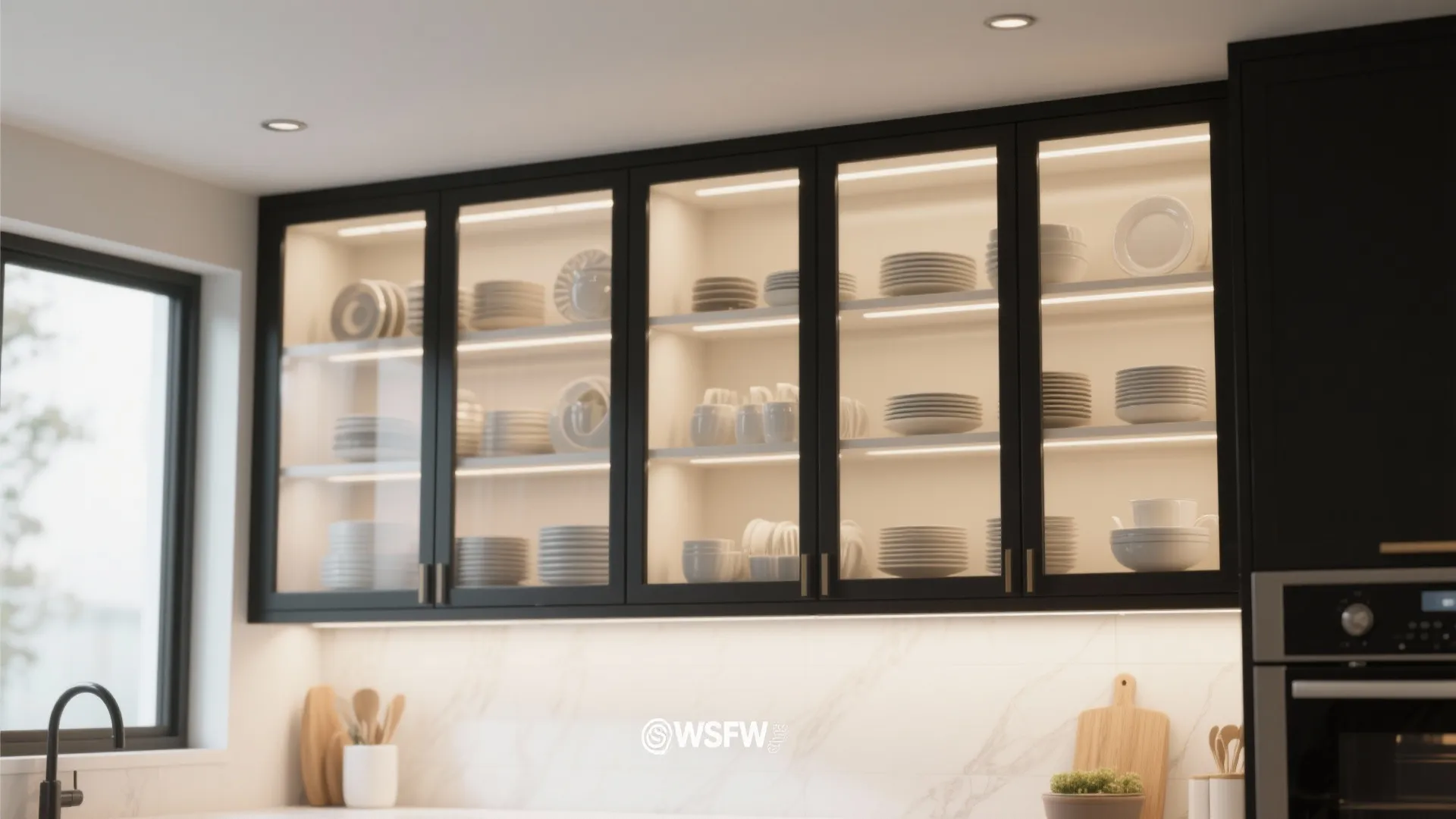 7. Black & Glass Combo Cabinets