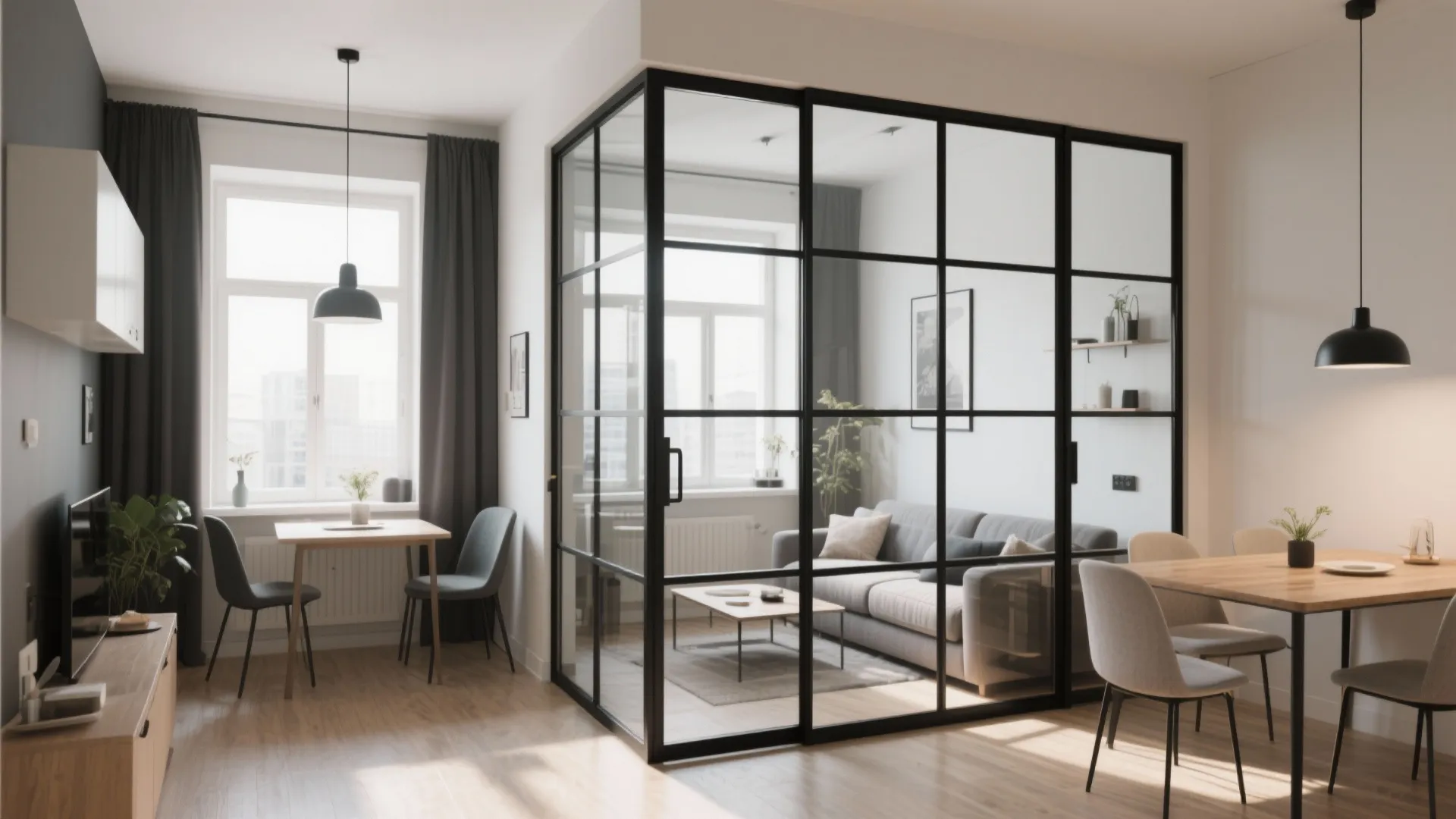 9. Black Framed Glass Partitions