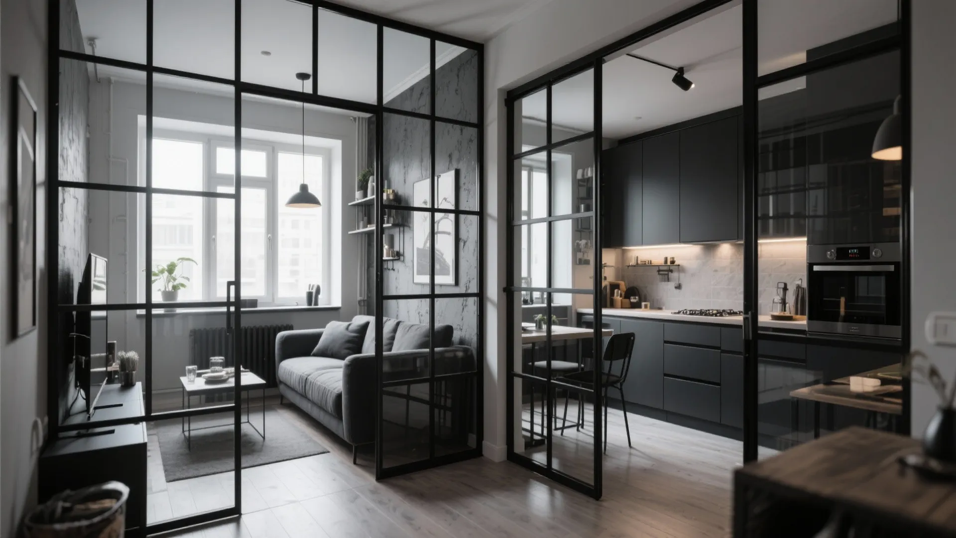 3. Black Framed Glass Partitions