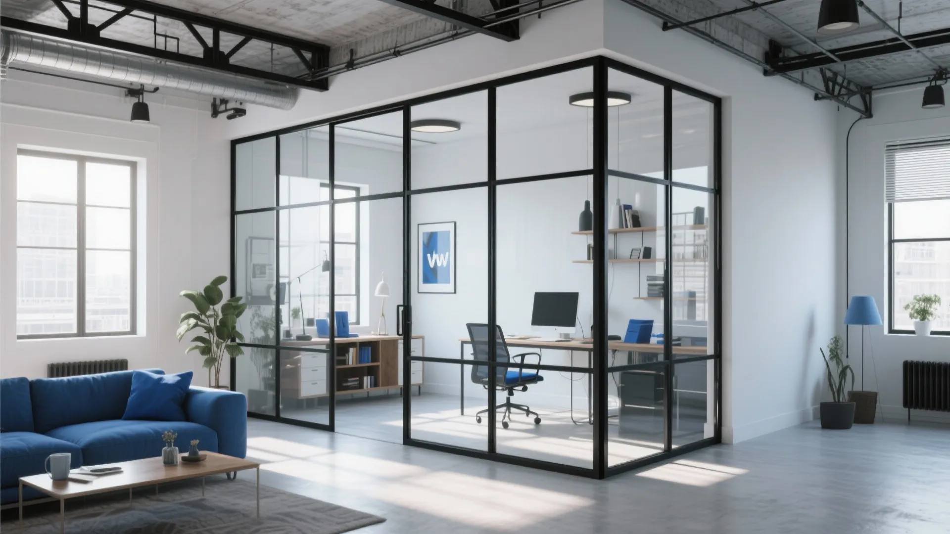 2. Black Framed Glass Partitions